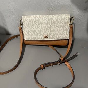 Michael Kors Tan and Cream Logo Crossbody Bag